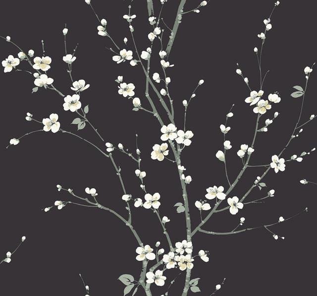 A-Street Prints Monterey Black Floral Branch Wallpaper