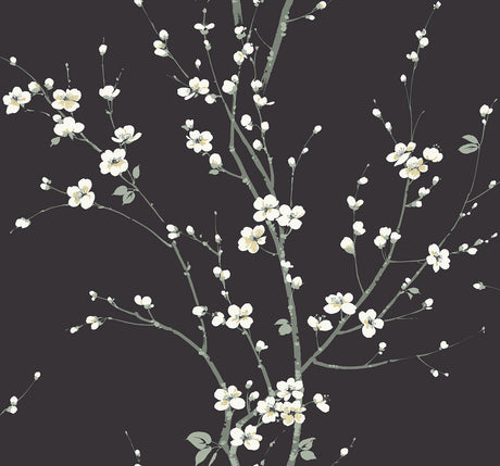 A-Street Prints Monterey Floral Branch Black Wallpaper