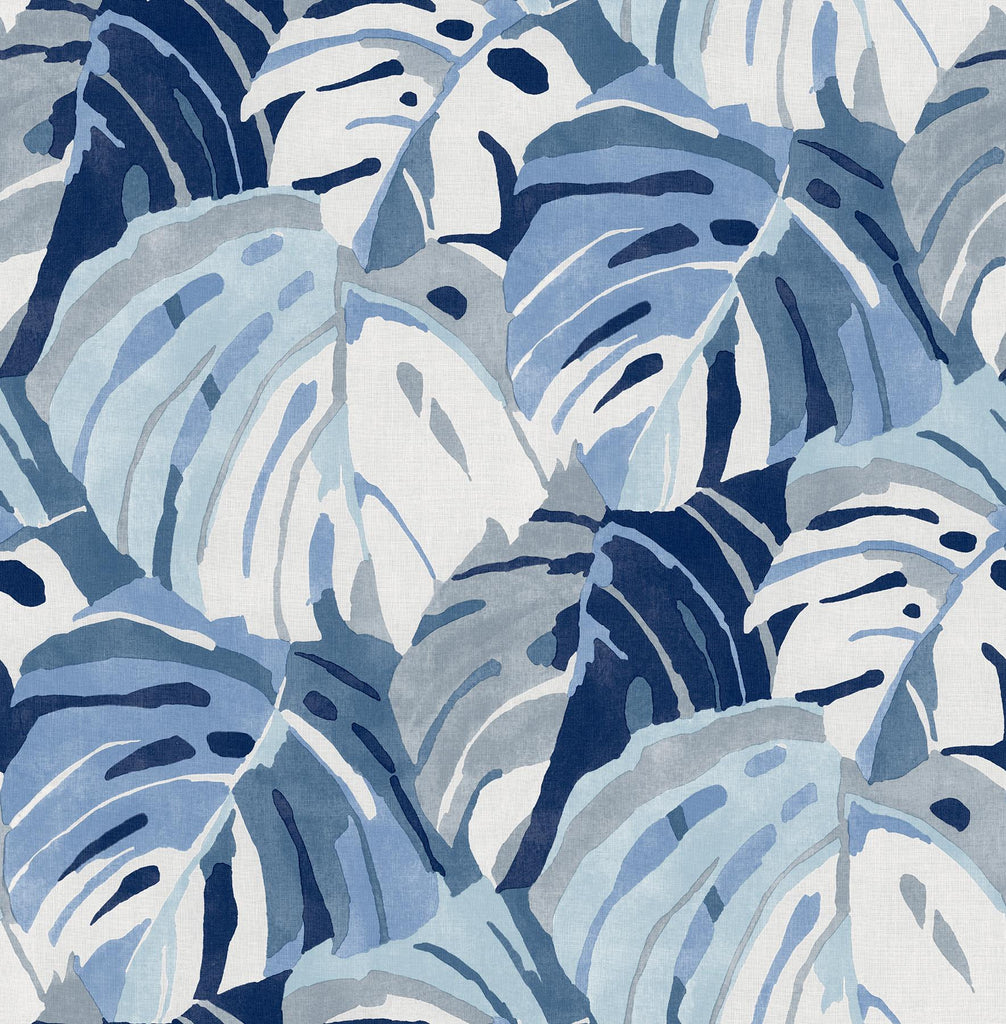 A-Street Prints Samara Monstera Leaf Blue Wallpaper