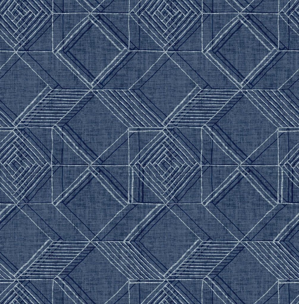 A-Street Prints Moki Blue Lattice Geometric Wallpaper