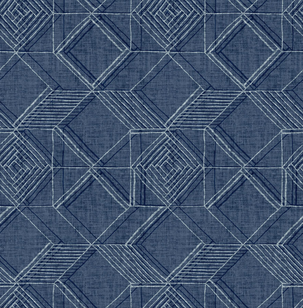 A-Street Prints Moki Lattice Geometric Blue Wallpaper