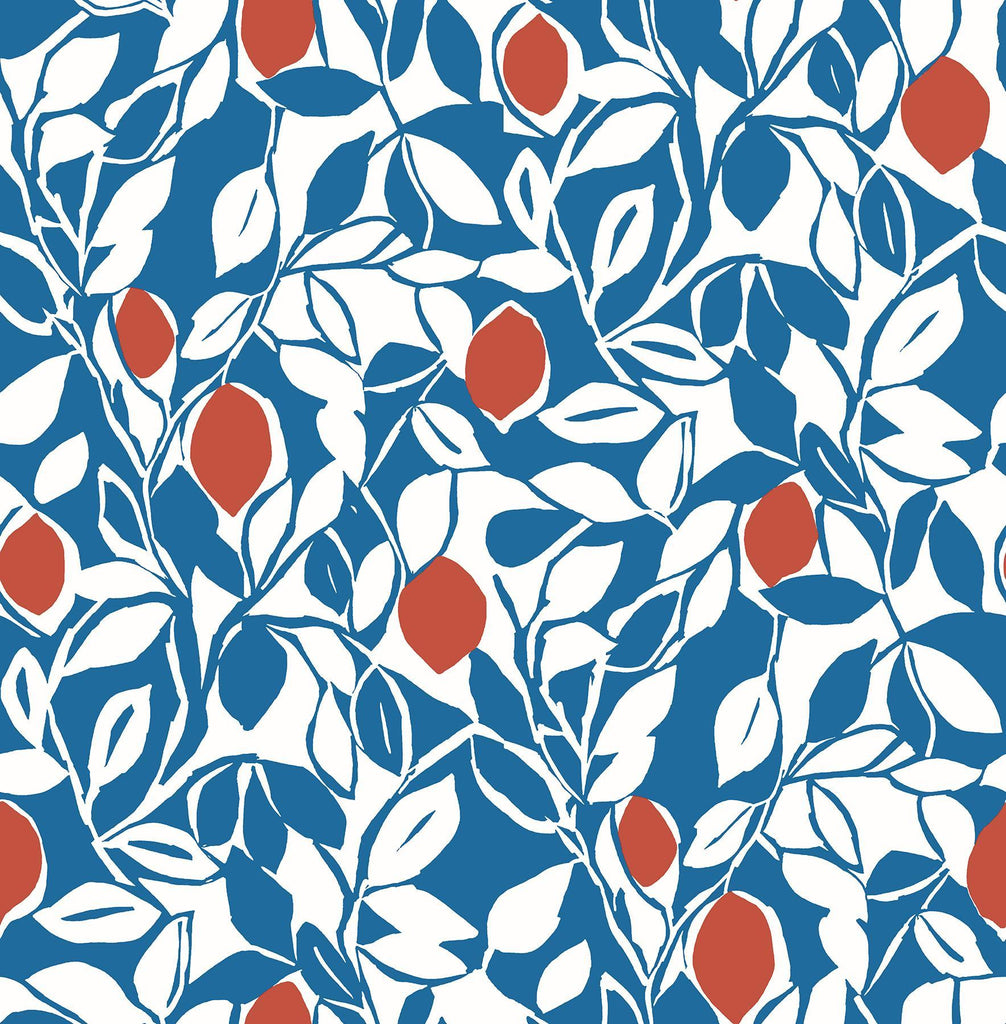 A-Street Prints Loretto Blue Citrus Wallpaper