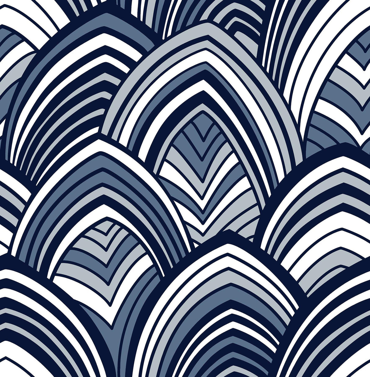 A-Street Prints Cabarita Indigo Art Deco Flocked Leaves Wallpaper