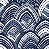 A-Street Prints Cabarita Art Deco Flocked Leaves Indigo Wallpaper