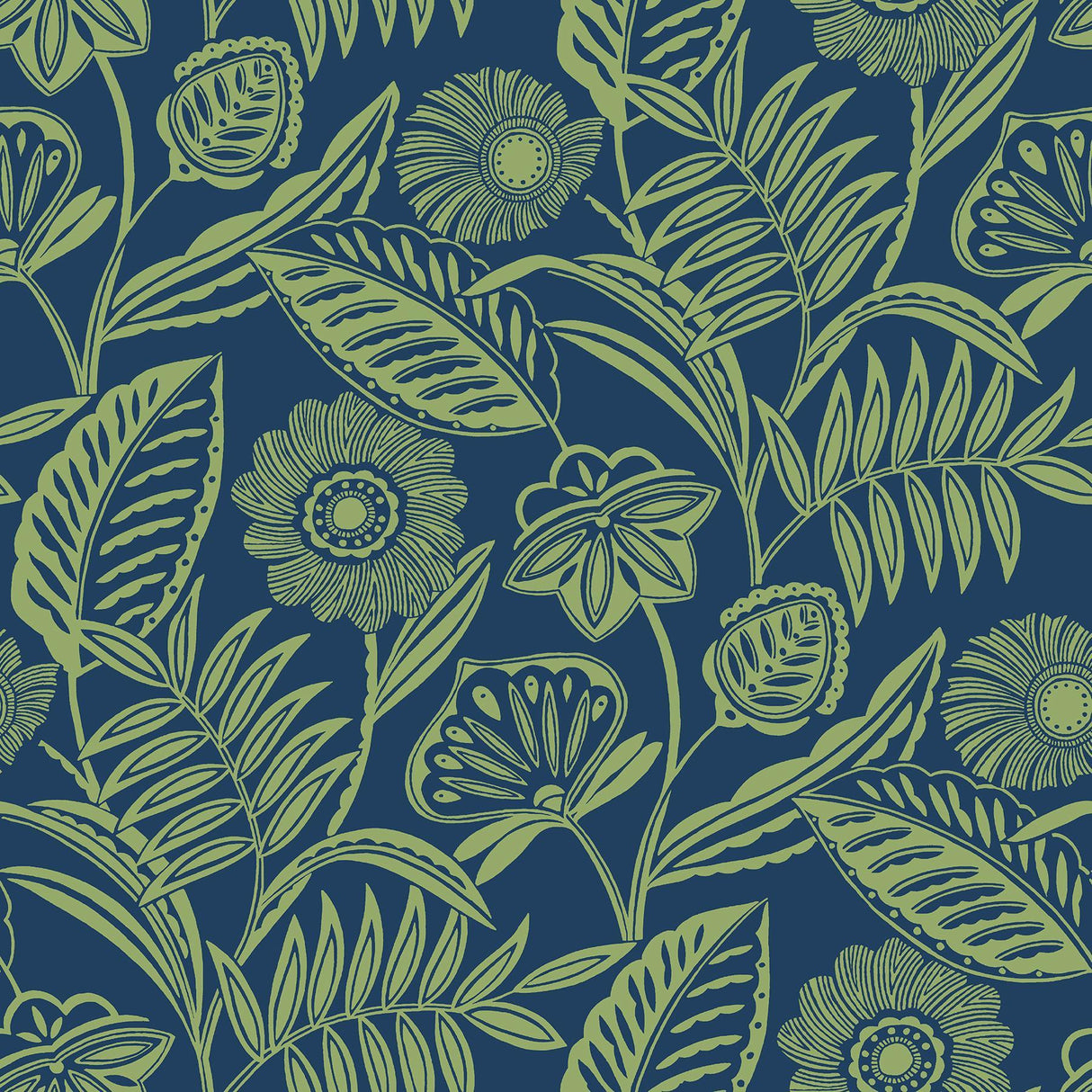 A-Street Prints Alma Blue Tropical Floral Wallpaper