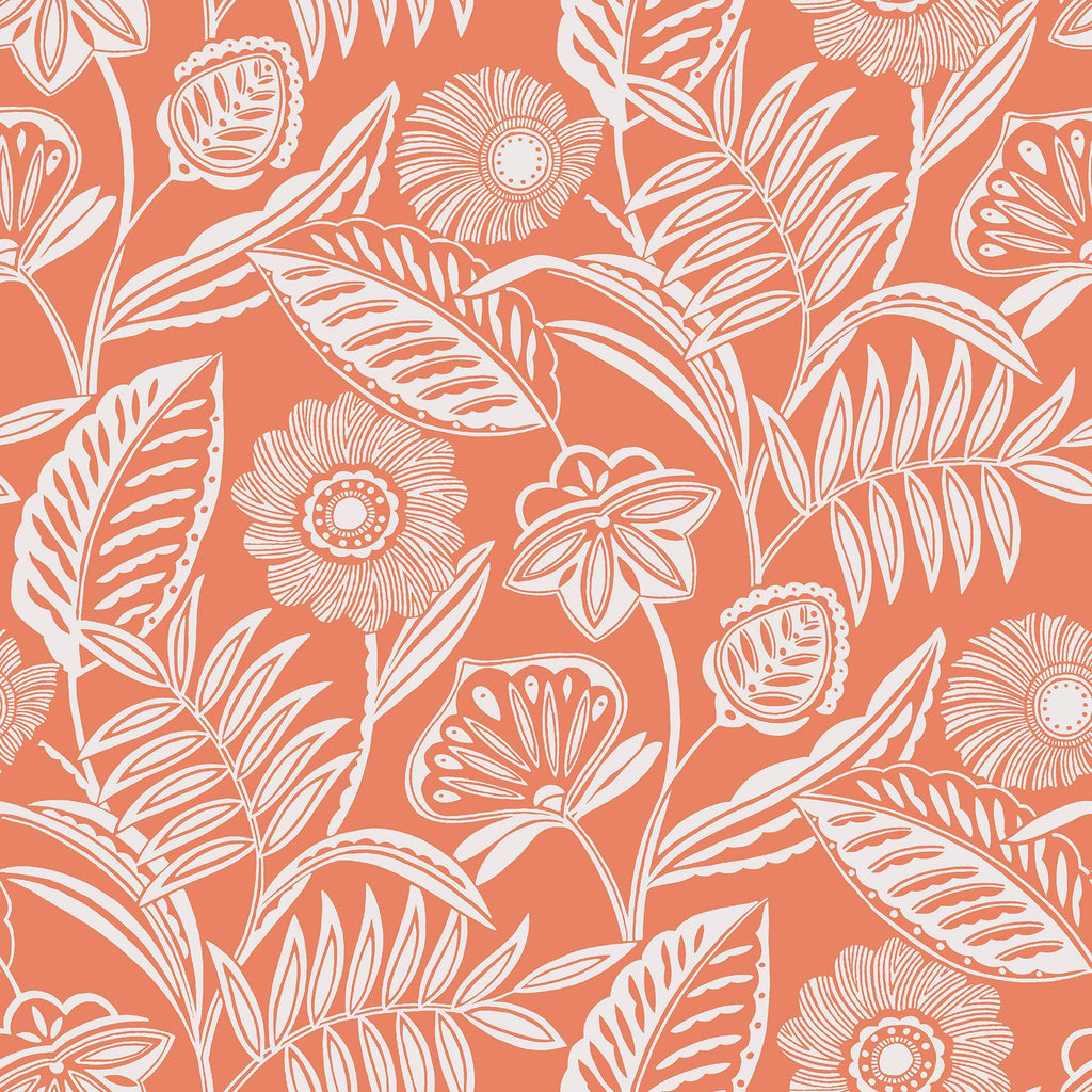 A-Street Prints Alma Coral Tropical Floral Wallpaper