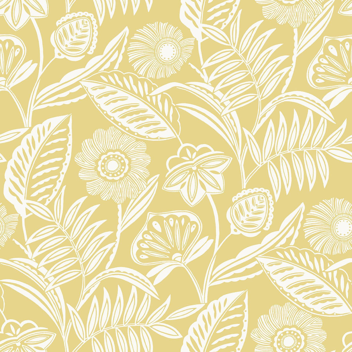 A-Street Prints Alma Yellow Tropical Floral Wallpaper