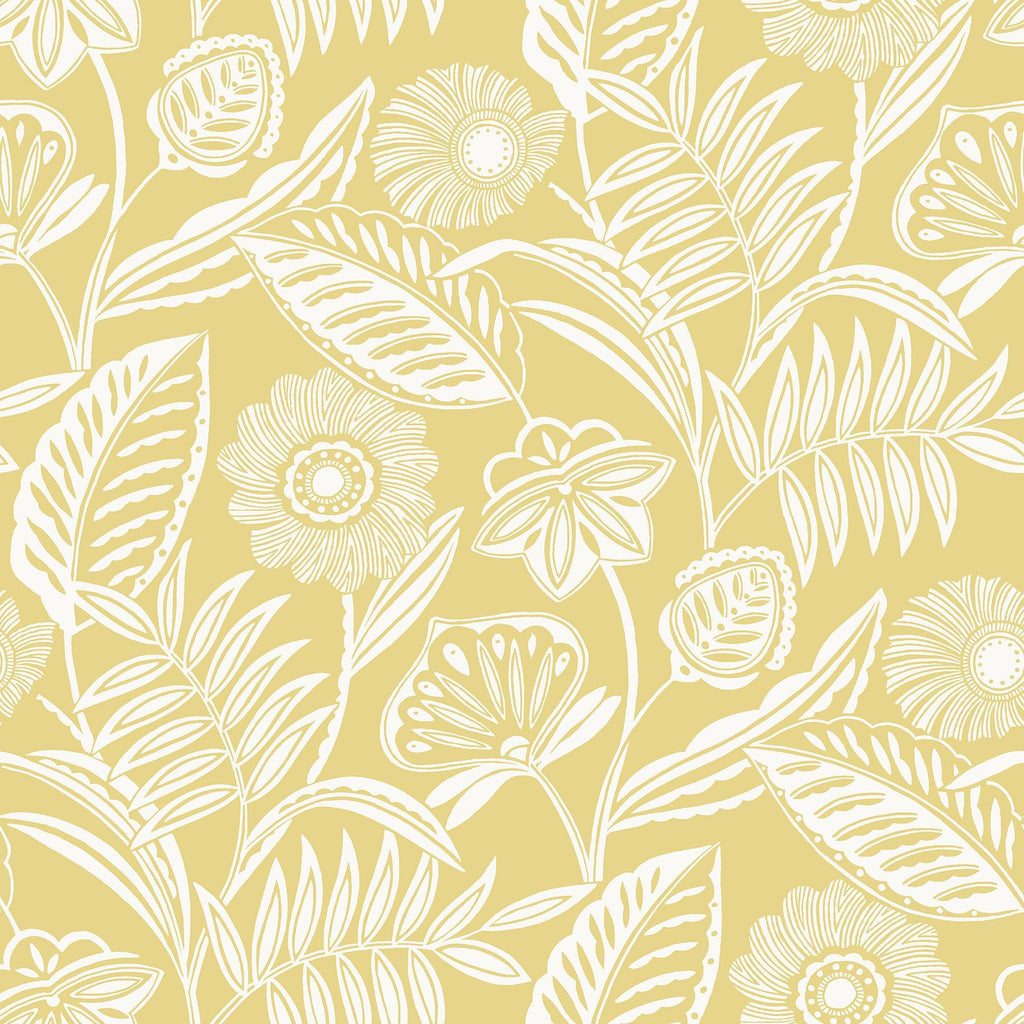 A-Street Prints Alma Yellow Tropical Floral Wallpaper