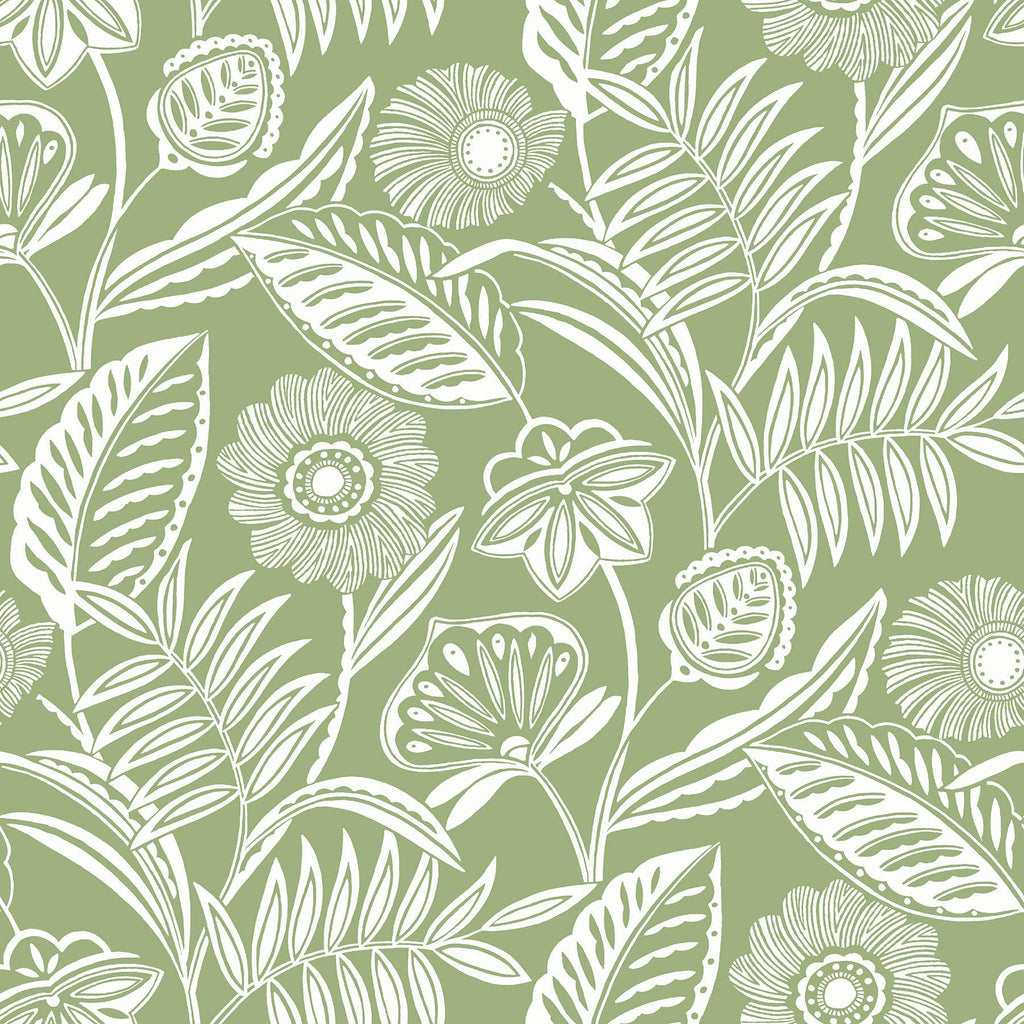 A-Street Prints Alma Green Tropical Floral Wallpaper