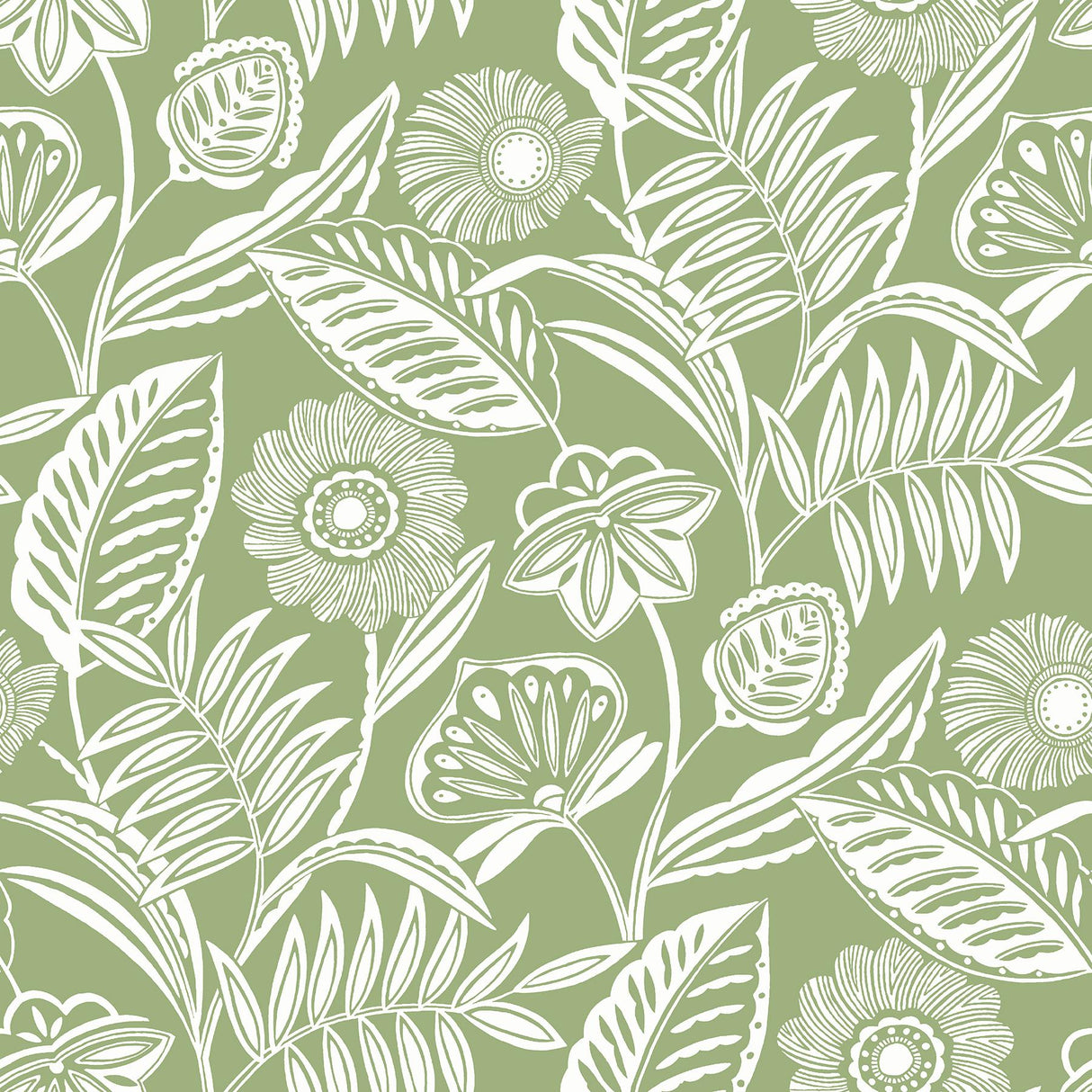 A-Street Prints Alma Tropical Floral Green Wallpaper
