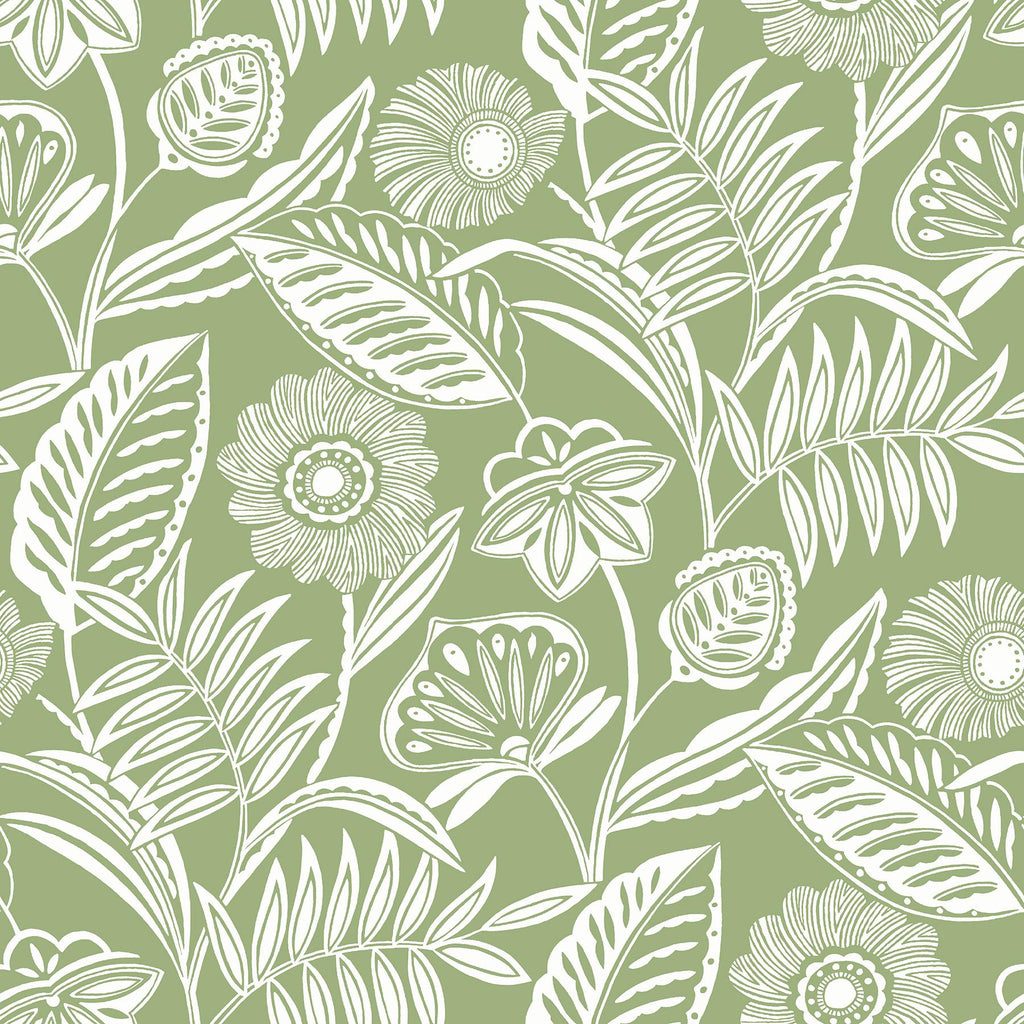 A-Street Prints Alma Tropical Floral Green Wallpaper