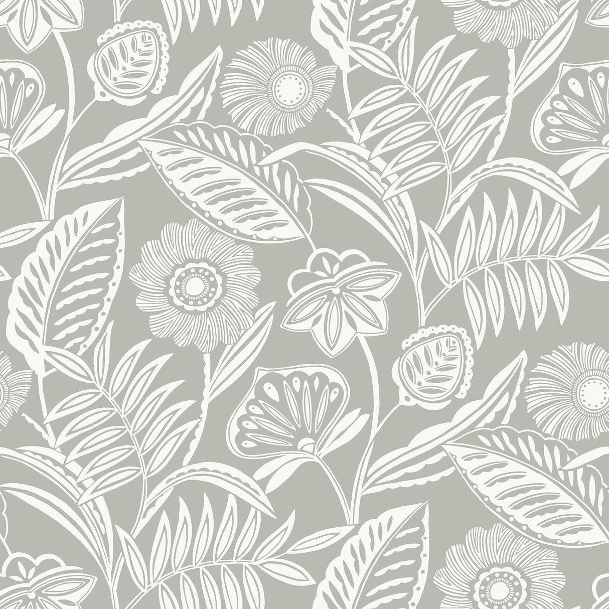 A-Street Prints Alma Light Grey Tropical Floral Wallpaper