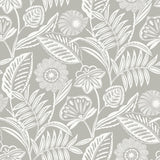 A-Street Prints Alma Light Grey Tropical Floral Wallpaper
