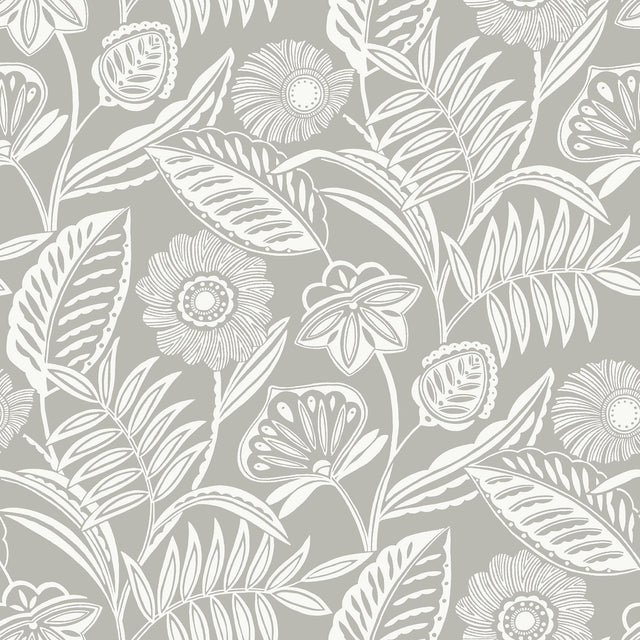 A-Street Prints Alma Light Grey Tropical Floral Wallpaper