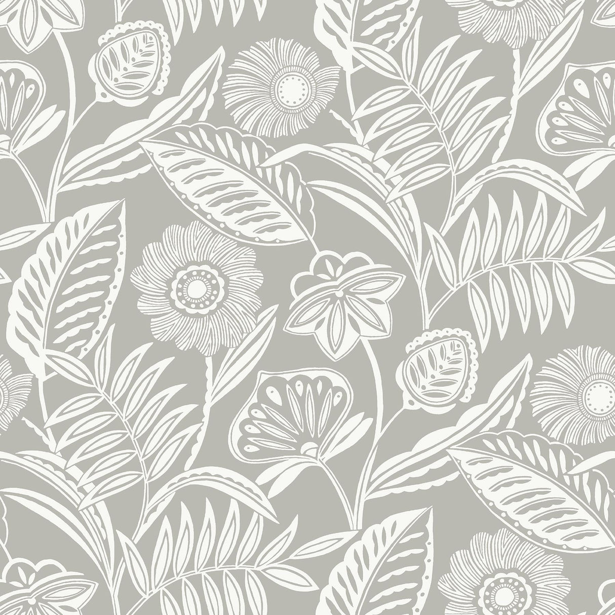 A-Street Prints Alma Tropical Floral Light Grey Wallpaper