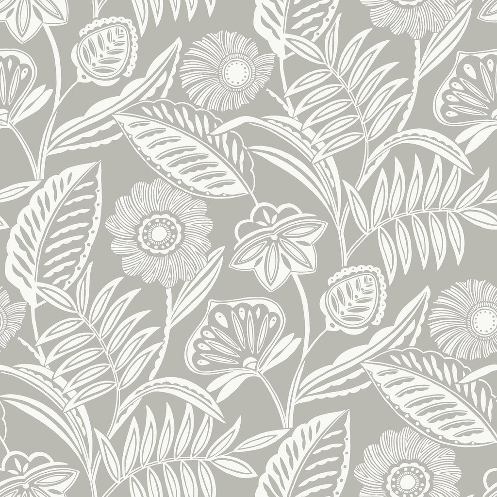 A-Street Prints Alma Tropical Floral Light Grey Wallpaper