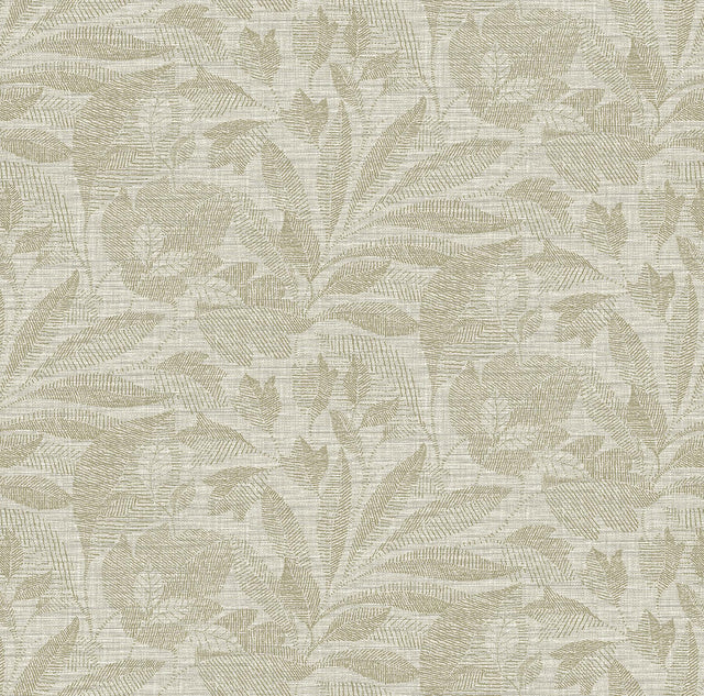 A-Street Prints Lei Neutral Etched Leaves Wallpaper
