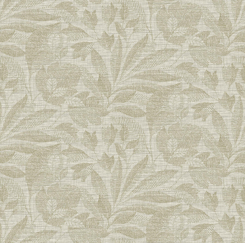 A-Street Prints Lei Neutral Etched Leaves Wallpaper