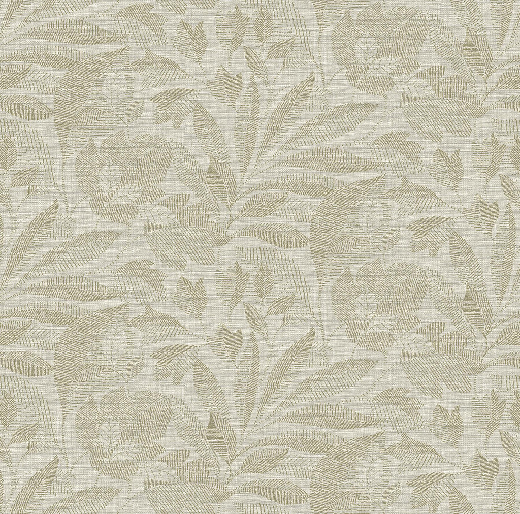 A-Street Prints Lei Etched Leaves Neutral Wallpaper