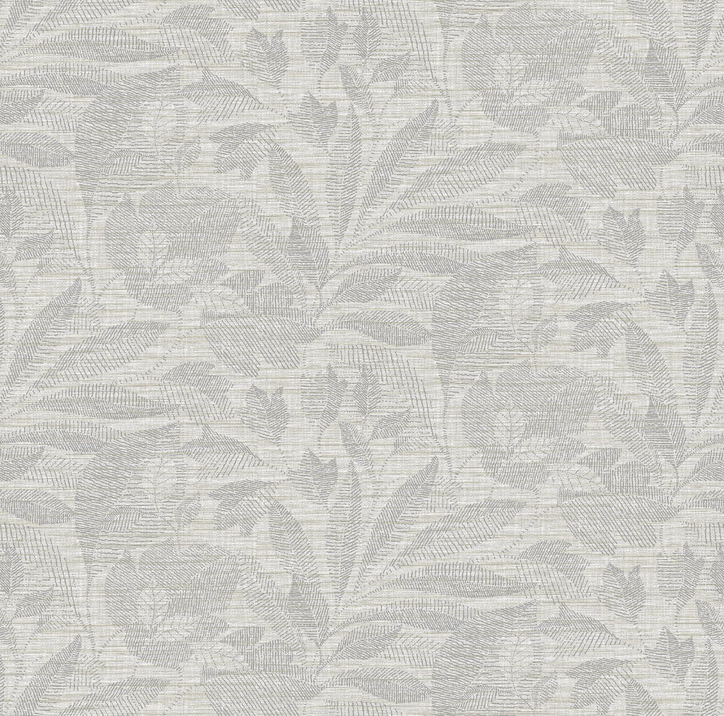 A-Street Prints Lei Silver Etched Leaves Wallpaper
