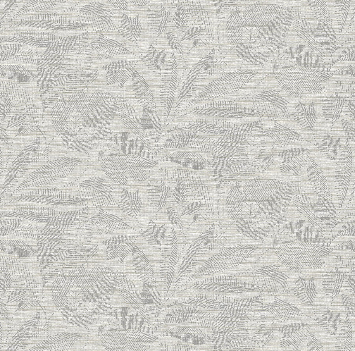 A-Street Prints Lei Etched Leaves Silver Wallpaper