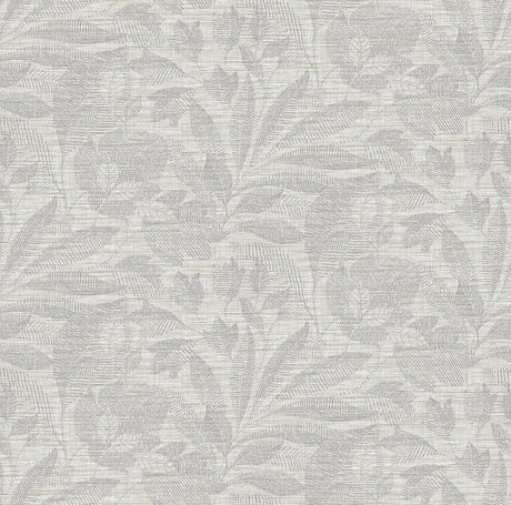 A-Street Prints Lei Etched Leaves Silver Wallpaper