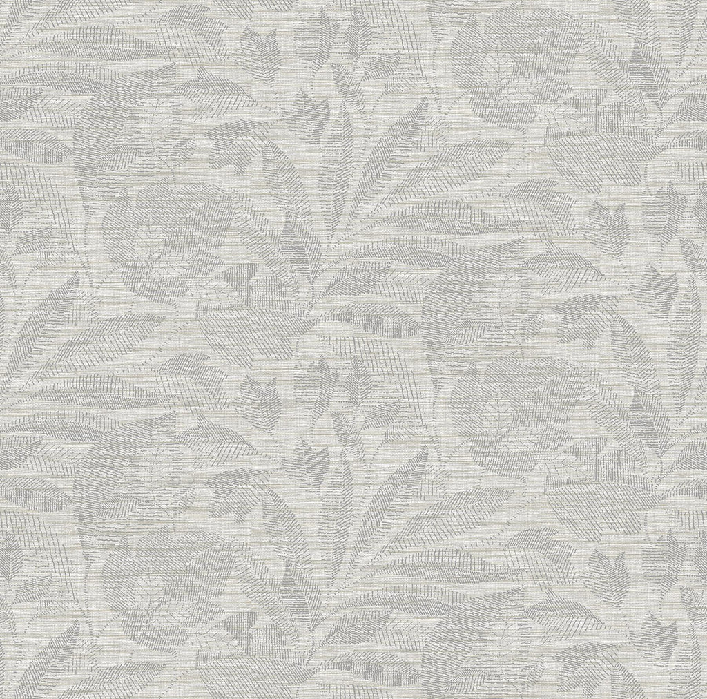 A-Street Prints Lei Etched Leaves Silver Wallpaper