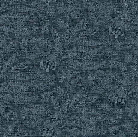 A-Street Prints Lei Navy Etched Leaves Wallpaper