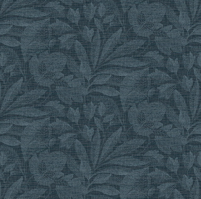 A-Street Prints Lei Navy Etched Leaves Wallpaper