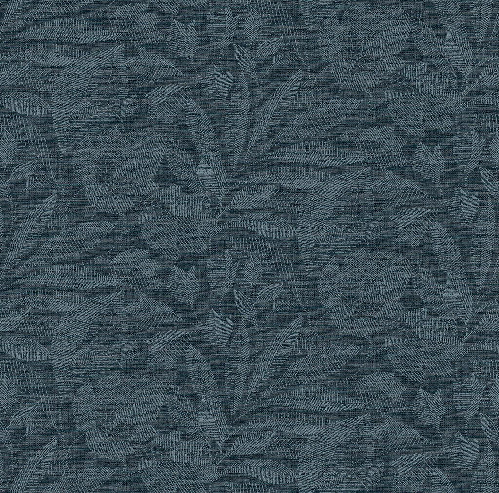 A-Street Prints Lei Navy Etched Leaves Wallpaper