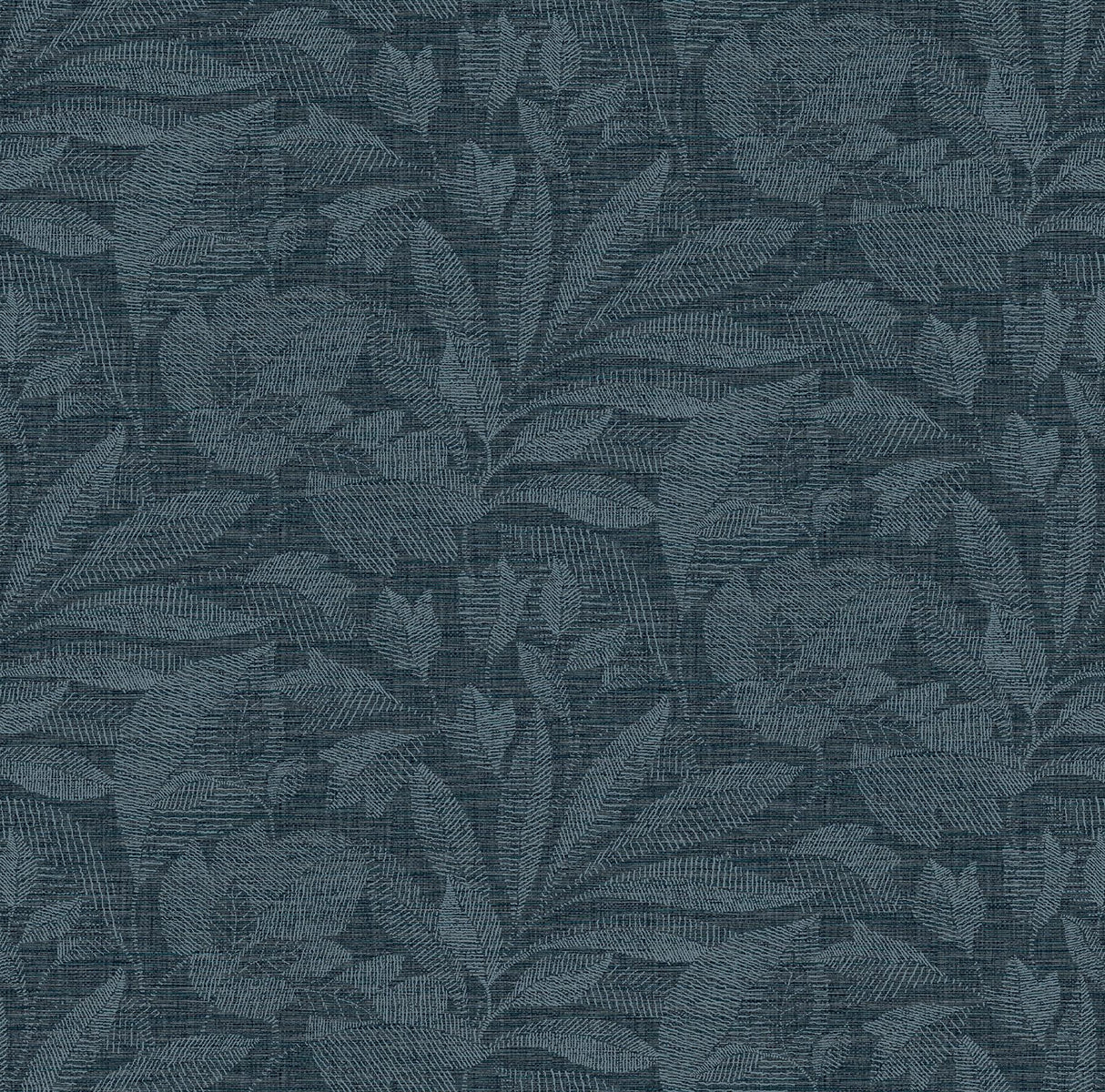 A-Street Prints Lei Etched Leaves Navy Wallpaper