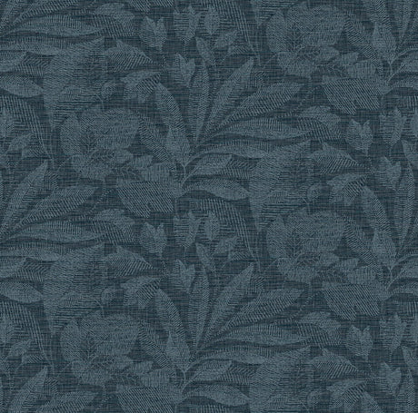 A-Street Prints Lei Etched Leaves Navy Wallpaper