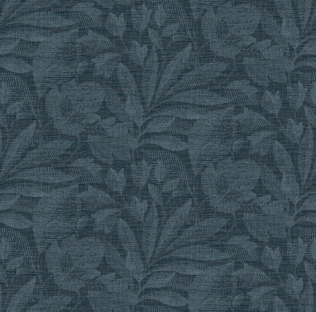 A-Street Prints Lei Etched Leaves Navy Wallpaper