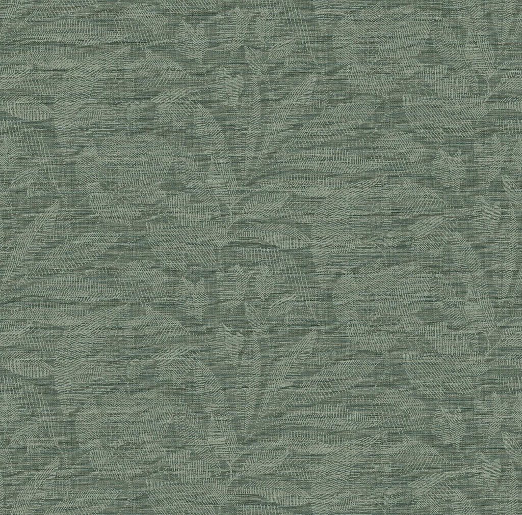 A-Street Prints Lei Green Etched Leaves Wallpaper