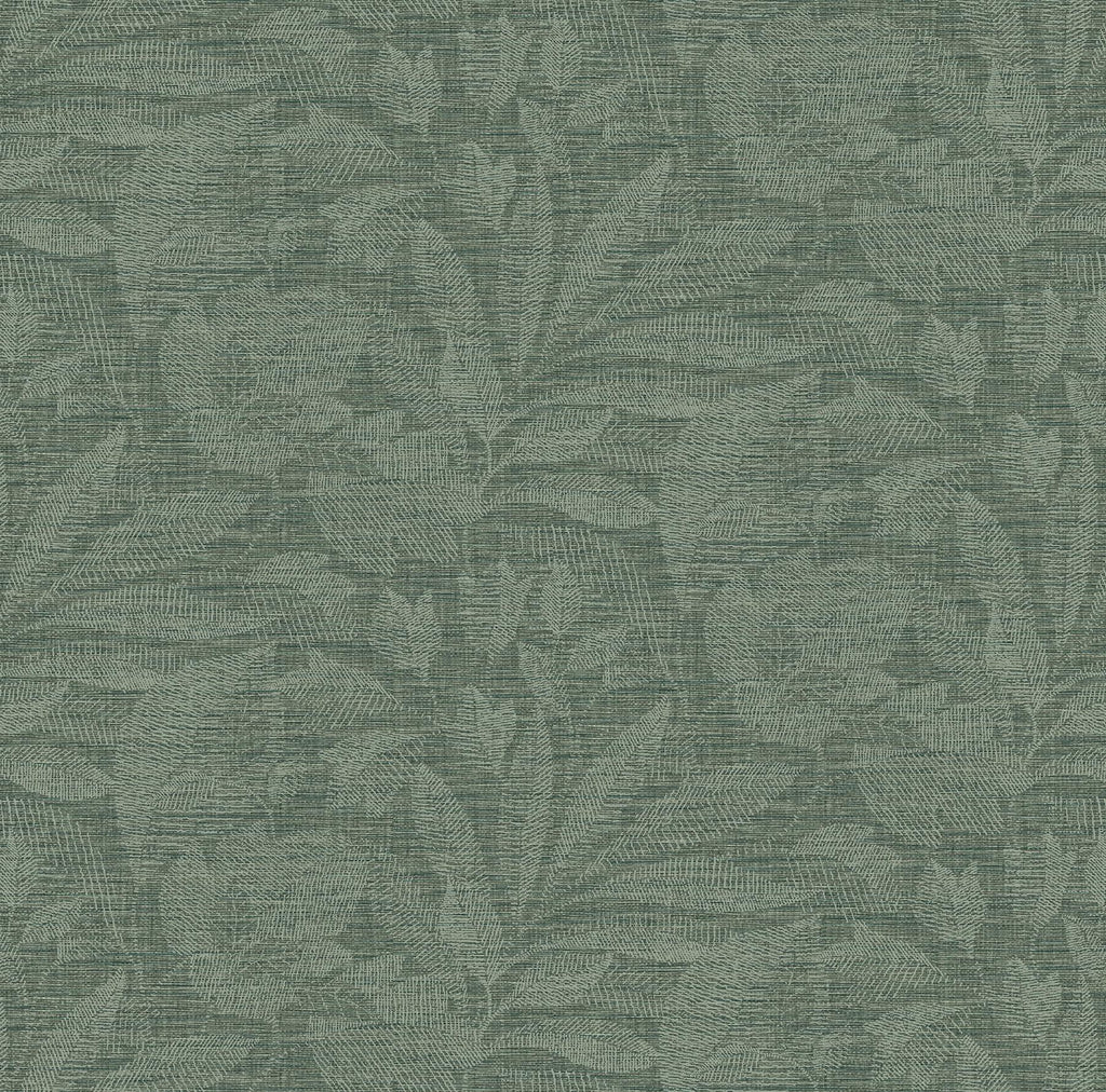 A-Street Prints Lei Etched Leaves Green Wallpaper