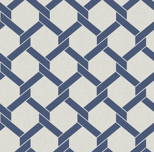 A-Street Prints Payton Blue Hexagon Trellis Wallpaper