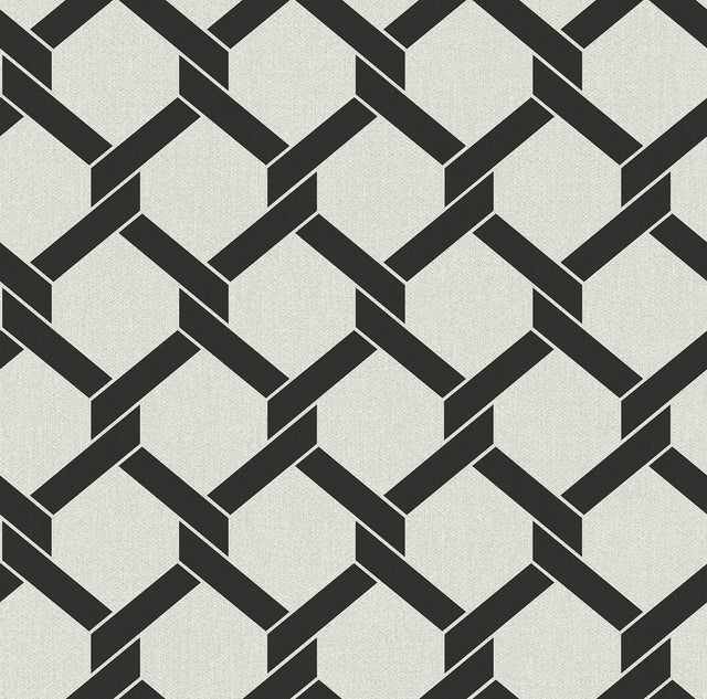 A-Street Prints Payton Black Hexagon Trellis Wallpaper