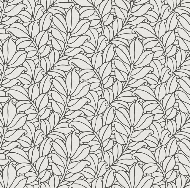 A-Street Prints Coraline White Leaf Wallpaper