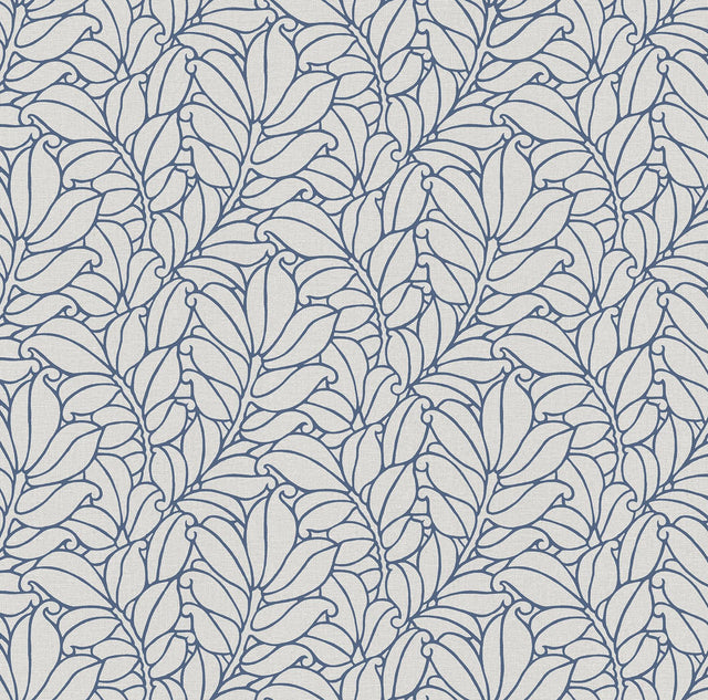 A-Street Prints Coraline Blue Leaf Wallpaper