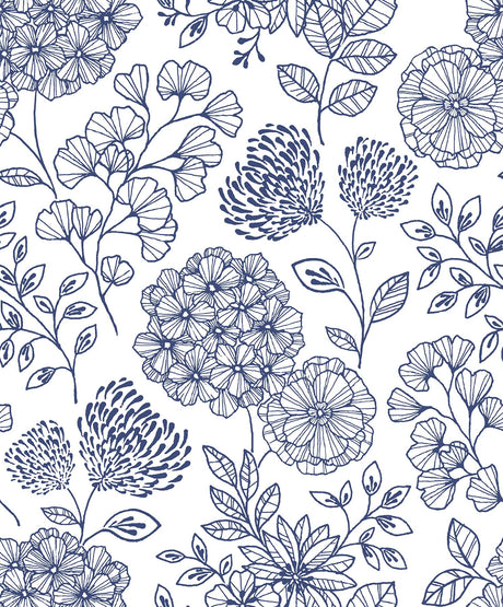 A-Street Prints Ada Floral Blue Wallpaper