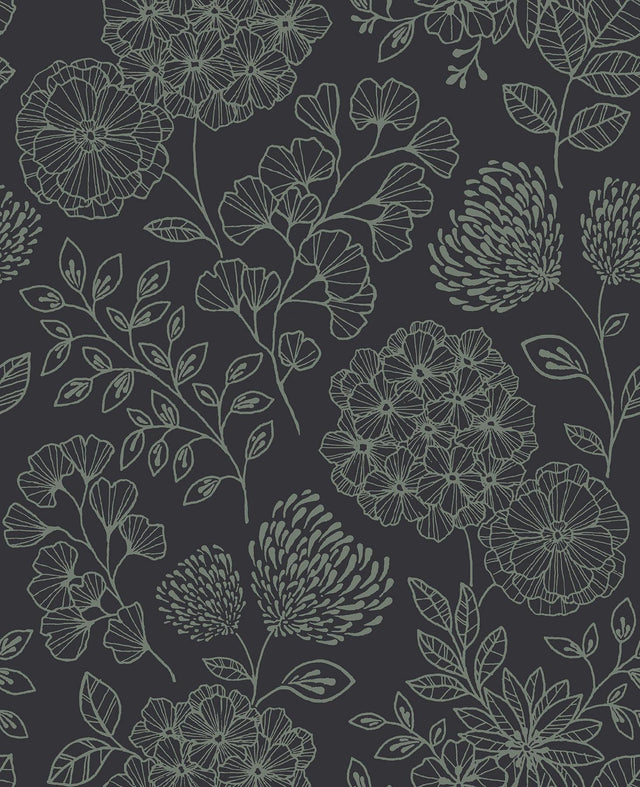 A-Street Prints Ada Charcoal Floral Wallpaper