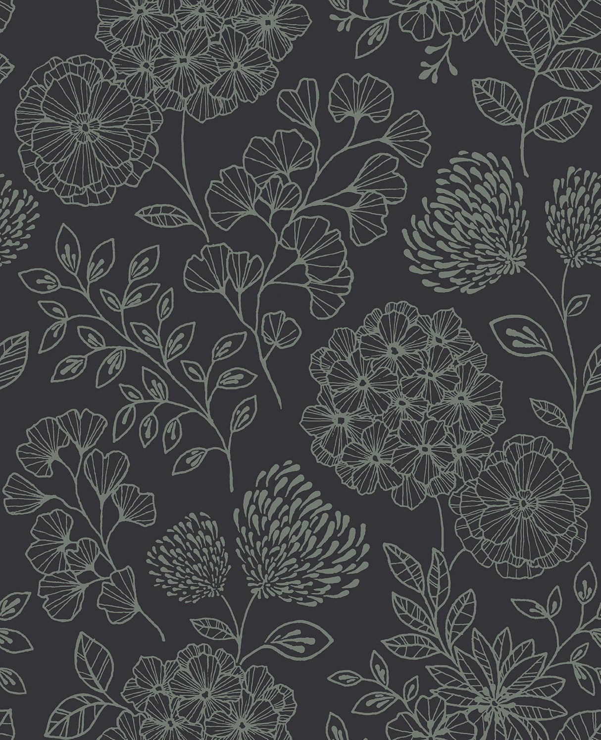 A-Street Prints Ada Floral Charcoal Wallpaper