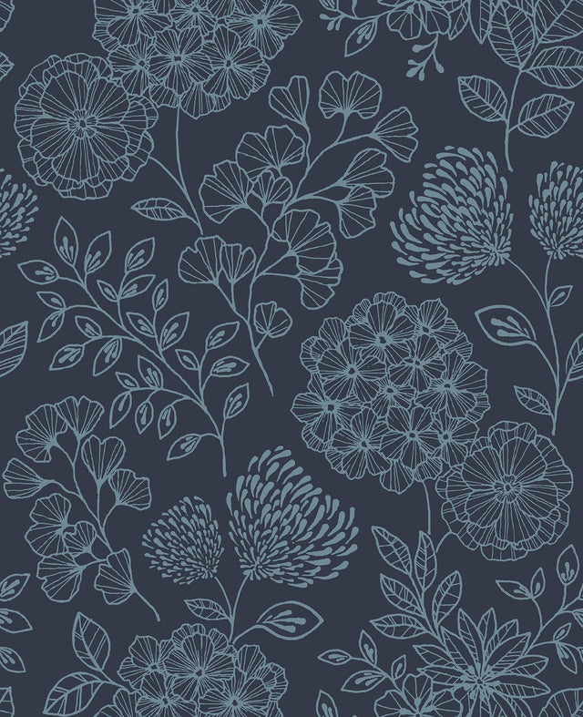 A-Street Prints Ada Indigo Floral Wallpaper