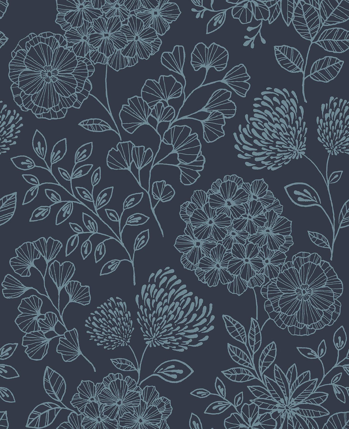 A-Street Prints Ada Floral Indigo Wallpaper