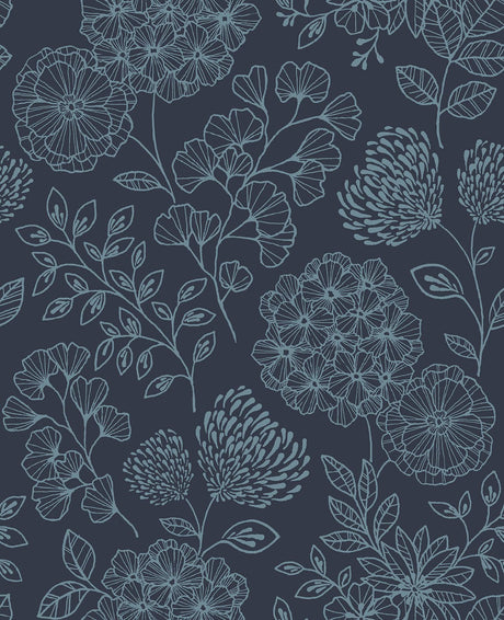 A-Street Prints Ada Floral Indigo Wallpaper
