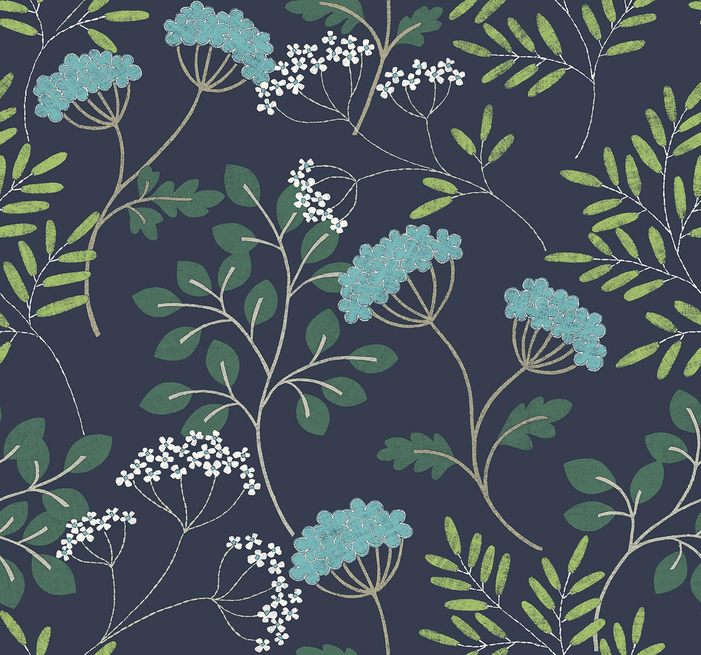 A-Street Prints Sorrel Botanical Navy Wallpaper