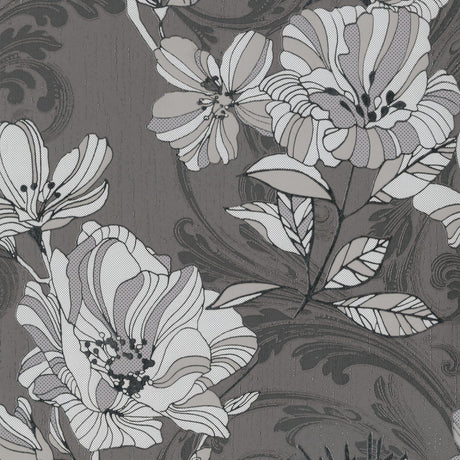 A-Street Prints Selene Silver Mucha Floral Wallpaper