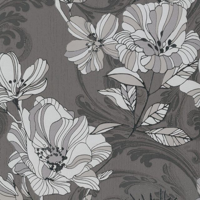 A-Street Prints Selene Silver Mucha Floral Wallpaper