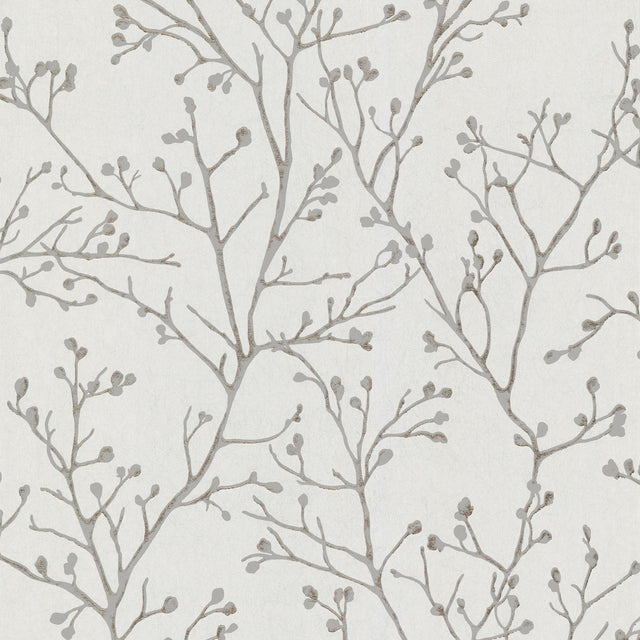 A-Street Prints Koura Silver Budding Branches Wallpaper