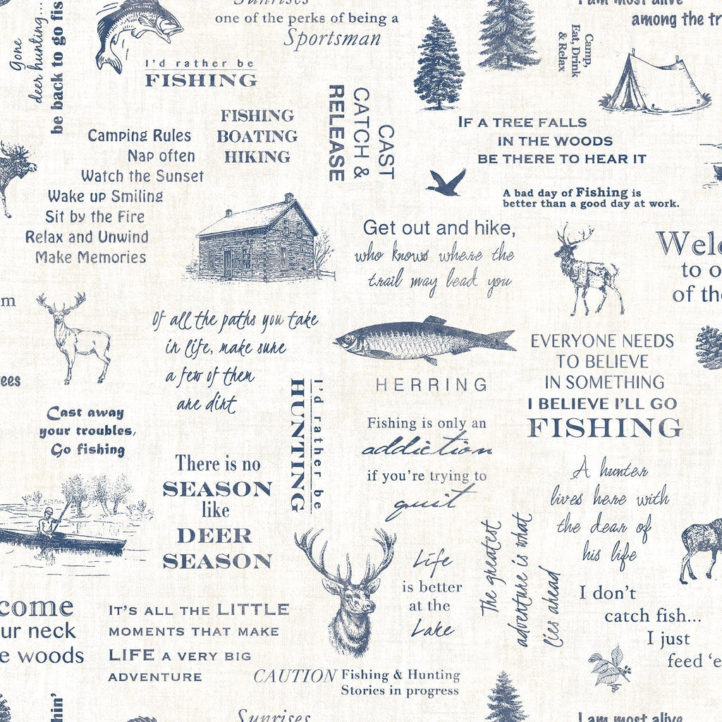 Brewster Home Fashions North Hills Navy Camping Quotes Wallpaper
